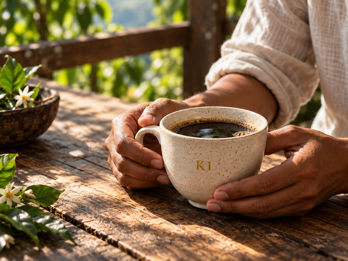 Illustrative photograph of hands holding a cup of coffee